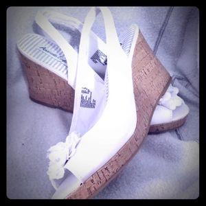 White wedged heel sandals